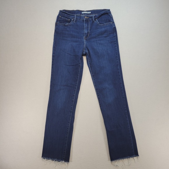 Levis‎ 724 Jeans Womens 28 Blue High Rise Straight Raw Hem Stretch Denim - Picture 1 of 12